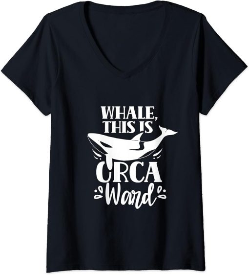 Womens Whale This Is Orcaward Humor Orca Orcas Awkward V-Neck T-Shirt