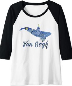 Womens Orca Van Gogh Starry Night Art Van Gogh Painting Whale Raglan Baseball Tee