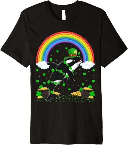 Rainbow Irish Shamrock Orca St. Patrick"s Day Premium T-Shirt