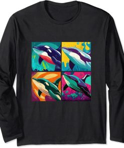 Orca Whale Pop Art Design Illustration Colorful Animal Women Long Sleeve T-Shirt