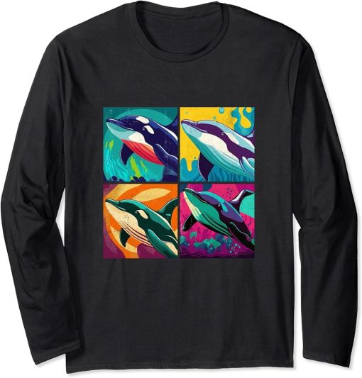 Orca Whale Pop Art Design Illustration Colorful Animal Women Long Sleeve T-Shirt