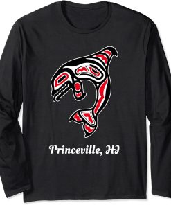 Native Princeville Hawaii Red Orca Killer Whale Long Sleeve T-Shirt