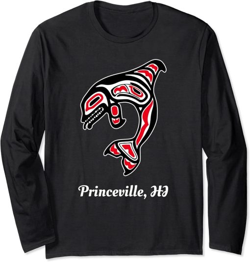 Native Princeville Hawaii Red Orca Killer Whale Long Sleeve T-Shirt